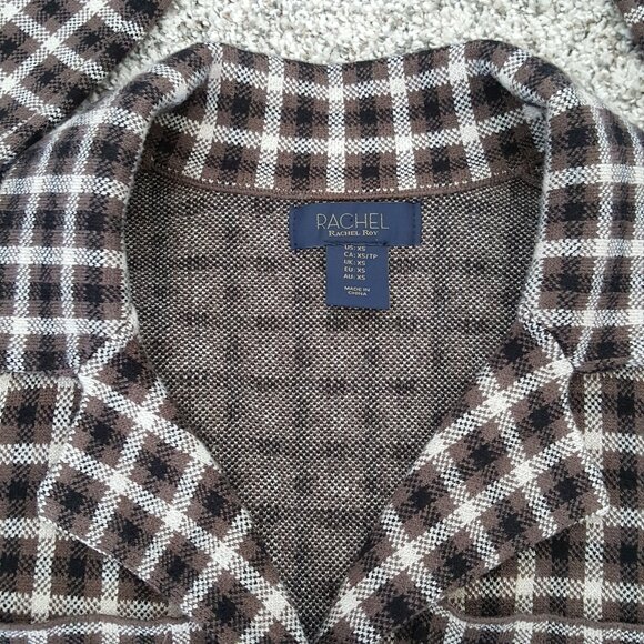 Cropped Knit Sweater Jacket Blazer Brown Plaid Rachel Roy Vintage Pocket Stretch - Picture 8 of 11